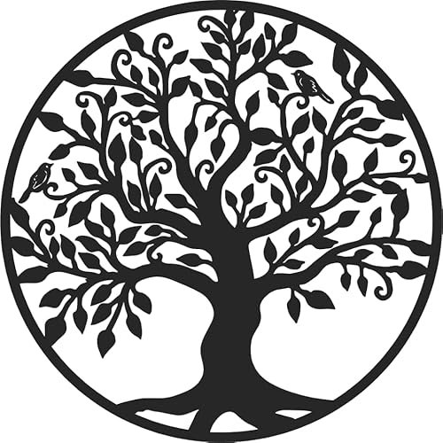 ENDYAK Décoration murale en métal Cadre Arbre de Vie Deco murale noir industrielle Tableau grand modern original pour salon (40 * 40cm)