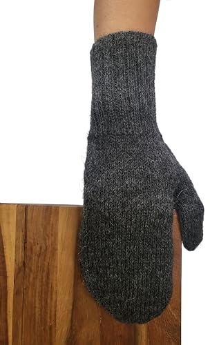 Posh Gear Alpaka Handschuhe Pugnoguanti Fäustlinge Damen Herren aus 100% Alpakawolle, dunkel grau, Größe L