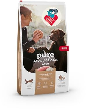 MERA Pure Sensitive Truthahn & Reis Vorteilspack (14kg), Hundefutter trocken für Sensible Hunde, Trockenfutter aus Truthahn und Reis, Futter für ausgewachsene Hunde, ohne Weizen und Zucker