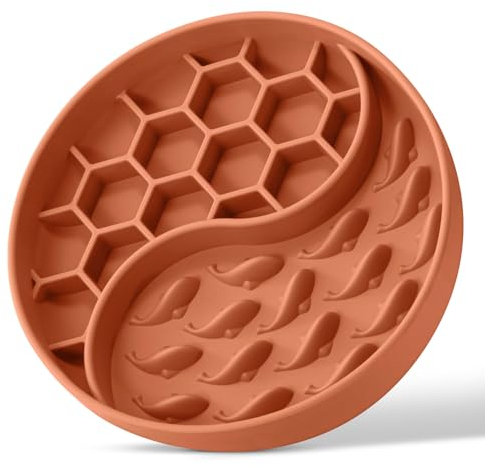 ZOURYNUA Gamelles pour chien à alimentation lente, gamelles en silicone avec ventouses, antidérapantes pour manger rapidement, soulagement de l'anxiété et amusement ajouté (orange)