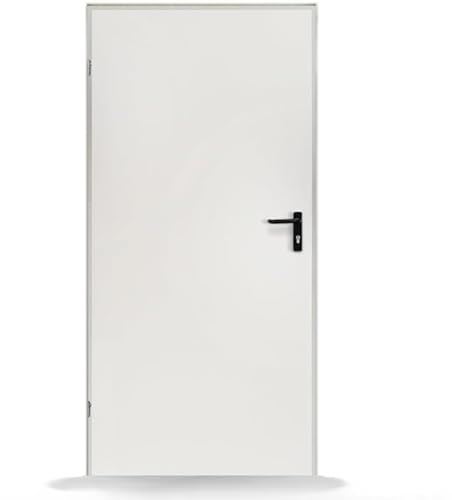 FENSTERVERSAND - Nebeneingangstür nach innen öffnend Stahl, Eingangstür, Nebeneingangstür weiß, Kellertür, Haustüren Eingangstüren, BxH: 895x2010 mm DIN links, Türklinke innen, außen