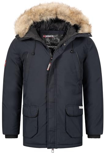 Geographical Norway Claude Men - Winterjacke Herren Warme Steppung Mann Herbst Winter - Warme Manteljacke leicht Kapuze - Daunenjacke Windstopper Langarm Polsterung - Männer (Marineblau S)