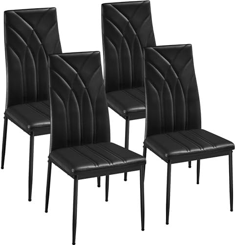Yaheetech Set of 4 Dining Chairs Modern Dining Room Faux Leather Kitchen Chairs with Petal Accented Back and Sturdy Metal Legs for Dining Room, Kitchen, Black