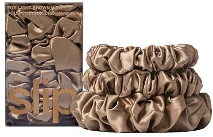 Slip Silk Back to Basics 100% Maulbeerseide Haargummi Set - Schonende Zopfgummis gegen Haarbruch, 2 Scrunchies Mittel, 1x groß - Braun