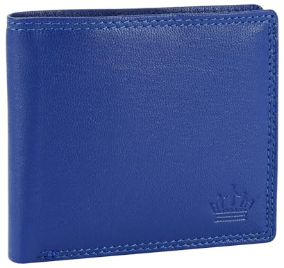 Manza Geldbeutel Herren Geldbörse Rindleder Börse Echtes Leder Portemonnaie RFID Schutz Querformat (Blau)