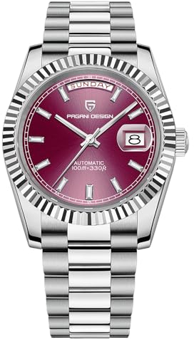 Pagani Design Hommes Automatique, Calibre NH36A Hommes DD40 AR Mécanique Verre Saphir, étanche à 100 mètres Hommes PD-1783 Classic Casual Sport Watch (Rouge AT-1783)