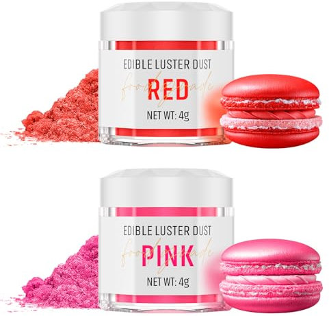 Glitter Commestibili Set (2 colori) - Glitter Rossa e Rosa per Bevande, Brillantini Edibili Non Aromatizzati per Drink, Cocktail, Champagne, Torte, Cioccolatini, Decorazioni per Dolci (2x4g)