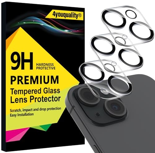 4youquality [3-Pack Camera Lens Protector for iPhone 15 (6.1-Inch) & iPhone 15 Plus (6.7-Inch), 9H Tempered Glass, [LifetimeSupport][Case-Friendly][Anti-Scratch][Does Not Affect Night Shots]