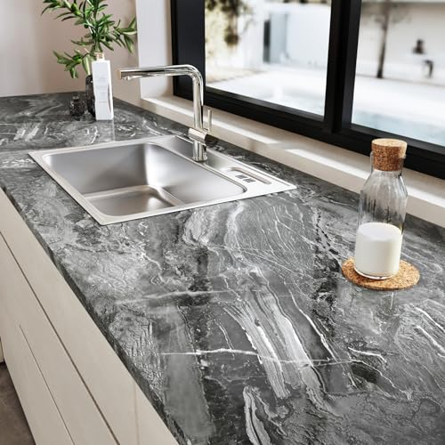 HotDecor Graue Klebefolie Marmoroptik Tapete Grau Möbelfolie Selbstklebend Marmor Folie für Küchenschränke Abwaschbare Tapete Küche Klebefolie für Möbel Tisch Küchenfolie Selbstklebend 40cm X 200cm