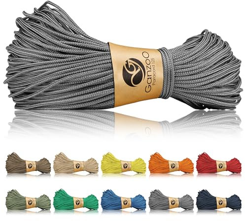 Ganzoo Paracord 125 Seil 1mm Takel-Schnur, Nylon & Polyester, Allzweckseil für Armband, Hundehalsband, Hundeleine & Knüpfen, Takeln, Camping & Survival, Dunkelgrau