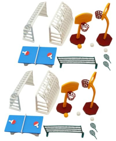 DRESSOOS 2 Sätze Puppenhaus-Basketballkorb Puppenhausmöbel Mini-Haussport Trainingsgeräte Modelle Mini-Hausdekoration Puppenhaus-Ornament Tischtennis Sportbekleidung Kuchen