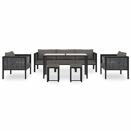 Gecheer 8-TLG. Garten Lounge Set mit Auflagen Polyrattan Gartenmöbel Set Outdoor Lounge Sofa Sofagarnitur Balkonmöbel Gartenlounge Gartensofa Set Loungegruppe Sitzgruppe Poly Rattan Anthrazit