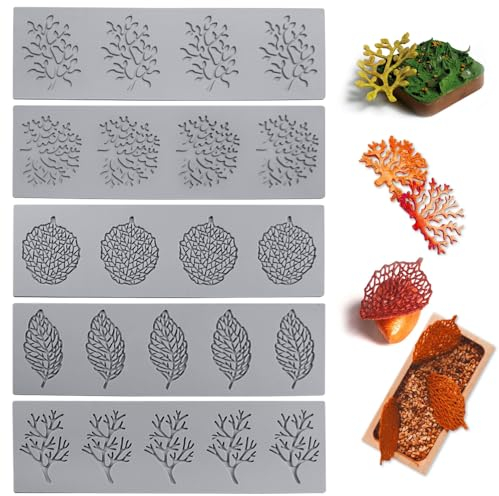 Riisoyu Lot de 5 moules en silicone en forme de feuilles - Pour bricolage créatif - Moule à gâteau en silicone - Facile à démouler et à nettoyer - Qualité alimentaire - 3D - Feuilles creuses - Pour