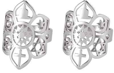 VASSAGO Lotusblume Verstellbarer Ring Coexist Om Kreuz Islam Stern Mond Davidstern Yin Yang Yoga Ring für Frauen Gilrs Religiöser Schmuck Geschenk