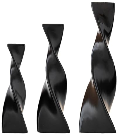 Ceramic ornaments,3Pcs Plant Pot, Slender Skinny Geometric Modern Decoration Home Ceramic Flower Vase Twisted Planter for Dining Room Office, White (Color : Black)
