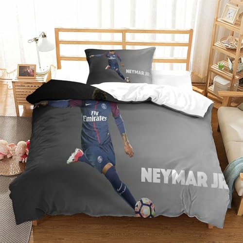tanzhenning Neymar Bettwäsche Set 3D Bettwäsche Set 3 Teilig Mikrofaser Bettbezug Mit Reißverschluss Und Kissenbezug Weich Haltbar Atmungsaktive Single(135x200cm)