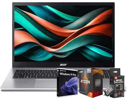 acer Laptop Aspire 3 15.6 FHD Slim 2024, AMD Ryzen 7 5700U de 6 núcleos, gráficos AMD Radeon, WiFi 6, RJ45, con cargador de 65 W, Windows 11 PRO (24 GB, 512 GB SSD)