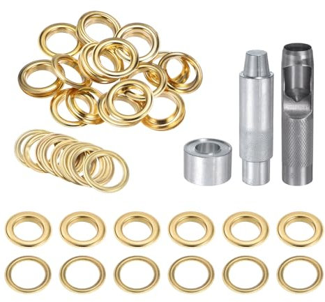 QUARKZMAN Grommet Werkzeug Kit, 20 Pcs 20mm Ösen mit 2 Ösenzange & 1 Scheiben Set, Metallösen Kupfer Tülle Stanzwerkzeug für Stoff Planen Leder Gewebe Vorhang Poolabdeckung, Gold