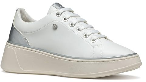 Geox Women's D SUNNETTY A Sneaker, White/Silver, 3 UK