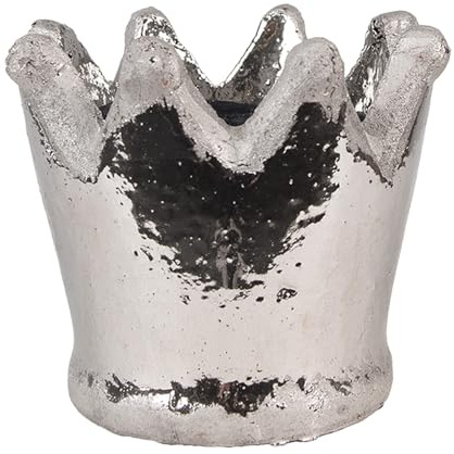 Clayre & Eef Blumentopf Krone Ø 15x14 cm Silberfarbig Terrakotta