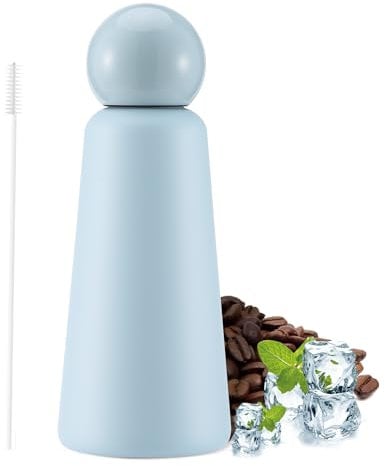 EQARD Gourde Isotherme Enfant Adulte 500ml Bouteille Isotherme avec 360° Couvercle Étanche Tasse Café Gourde Inox avec Brosse de Nettoyage du Couvercle Garde 12h Chaud/24h Froid Sans BPA (Bleu)