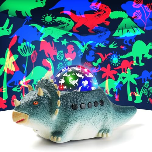 Domigard Dinosauro Luce Notturna Bambini, Proiettore Stelle Soffitto, con Funzione Gattona, Proiezione a 360°,12 Rumore Bianco, Regalo di Compleanno per Bambini, Decorazione Della Stanza (Blu)