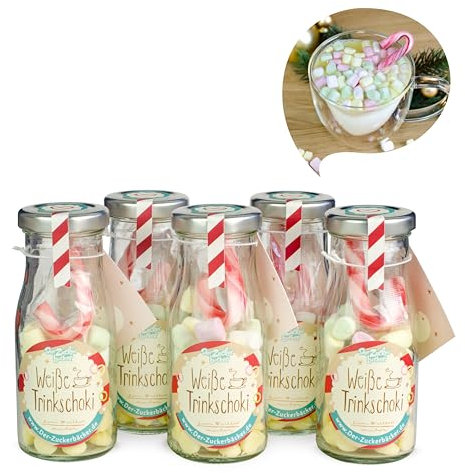 Weiße Schoki 5er Set – Geschenke-Idee zu Weihnachten mit weißer Schokolade, Marshmallows und Zuckerstange