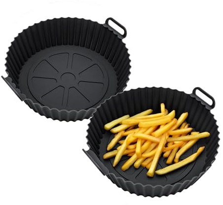 Spetebo Airfryer Silikon Form rund 20,5 cm wiederverwendbar - 2er Set - Kunststoff Backform für die Heißluftfritteuse BPA-frei - Silikonform Silikoneinsatz Backform für Heißluft Fritteuse