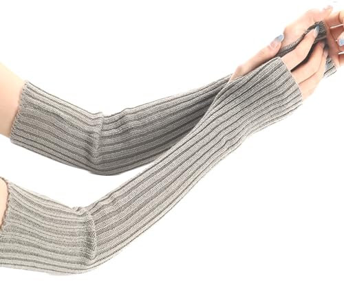 AWOCAN Lange fingerlose Handschuhe Weiche Winter Warme Handschuhe Winter Knit Armstulpen Daumenloch Handschuhe Gestrickt Warm Weben Handschuhe (GRAU)