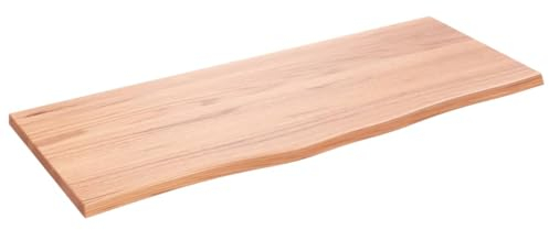 Waschtischplatte Holzbohlen Ideal für Aufsatzwaschbecken, Tischplatte Holzplatte Baumkanten-Platte für Heimwerker, Arbeitsplatten, Hellbraun 100x40x2 cm Massivholz Behandelt