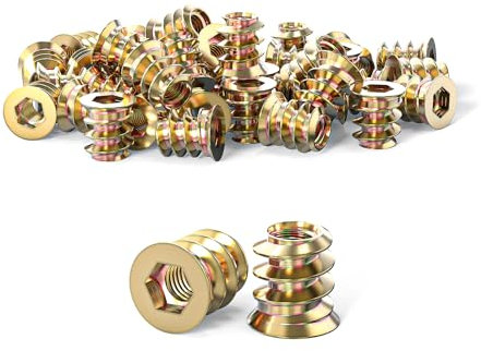 ORTAVA Einschraubmutter M5x10mm, 20 Stück Gewindeeinsatz Holz M5, Gewindeeinsatzmuttern, Verzinkte Sechskant Gewindeholzeinsätze für Holzmöbelsortiment