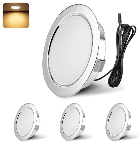 YindaLux LED Einbaustrahler 12V 3000K Warmweiß IP44 LED Spot Dimmbar 3W Einbauspots 55-58mm lochmass Einbauleuchten für Wohnwagen Küche Kleiderschrank Aluminium Chrom 4er Set