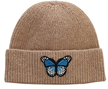 Directors Costume Women Embroidered Butterfly Warm Crochet Winter Knit Ski Caps Hat Thin Women, khaki, Einheitsgröße