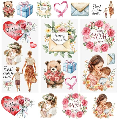 WANDIC 3 Bögen Muttertags-Aufkleber, Kinship-Aufkleber, wasserdichte Aufkleber, Möbelaufkleber für Heimwerker und Heimdekoration, 15 x 30 cm