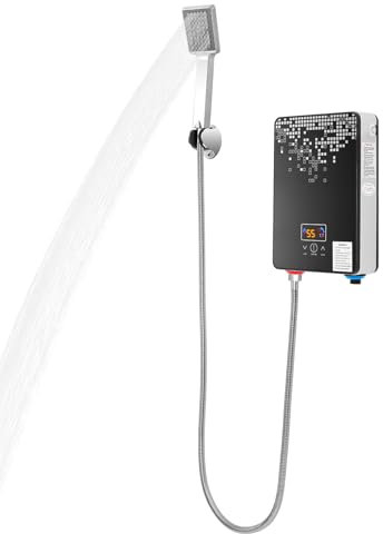 JDBDU Mini Durchlauferhitzer Dusche, 6500w 220v Instant Warmwasserbereiter Tankless Elektrische Durchlauferhitzer Klein, 30-55°C Duschkopf Mit Durchlauferhitzer für Küche Dusche