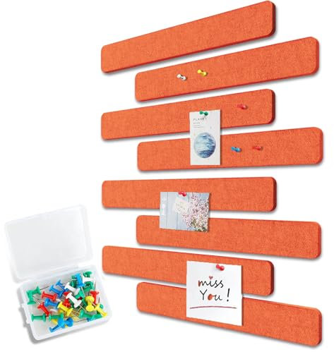 Uoisaiko Filz Pinnwand Selbstklebend mit 40 Pinnnadeln, 8 Stück Pinnwand Bar Streifen Filzboard Memotafeln Fotos Filzplatte Bulletin Board Wanddekoration für Büro Küche (Orange, Klein)