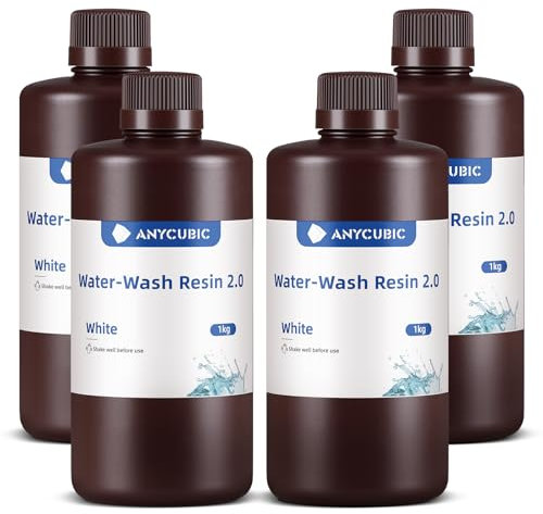ANYCUBIC Wasser Waschbares Resin 2.0, 3D Drucker Harz Wasserlöslich, UV-Resin 405nm Standard Photopolymer Harz, Geringer Geruch, Geeignet für 4/6/8K LCD 3D-Drucker (Weiß,1kg,4pcs)