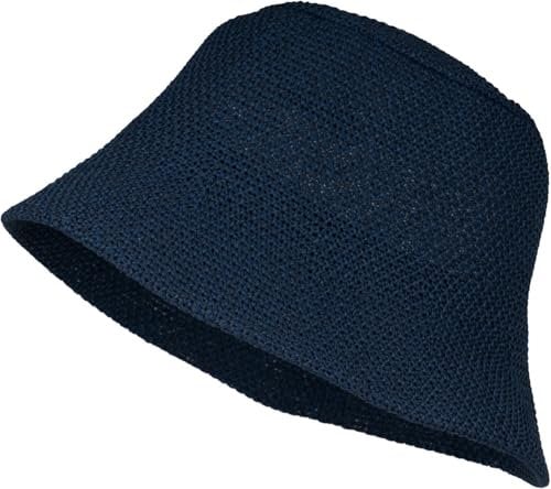 styleBREAKER Damen Papierstroh Sonnenhut | Faltbarer Fischerhut | Leichter Bucket Hat mit Schweißband | Sommerhut mit Krempe als Sonnenschutz für Outdoor Strand Freizeit, Dunkelblau