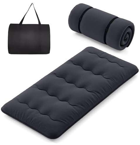 COSTWAY Japanische Futon Matratze, Tatami-Matte, Bodenmatratze, Klappmatratze mit waschbarem Bezug, Faltbare Schlafmatte mit Tragetasche, Beige, 90 x 200 cm (90 x 200 cm,Schwarz)