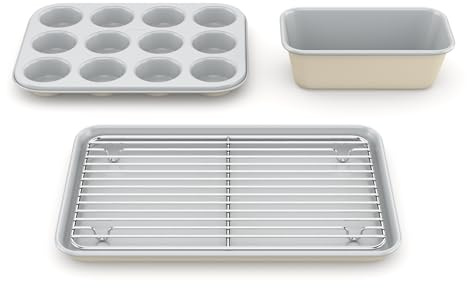 Zoha Backform-Set 3-teilig aus Aluminium mit Keramikbeschichtung - Rechteckig/Muffin/Backblech, Antihaftbeschichtet, bis 290°C - Beige