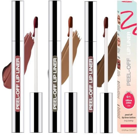 Peel Off Lip Stain Set in 3 Farben (Braun, Dunkelbraun, Weinrot), Wasserfester & Langanhaltender Lip Tint/Lip Liner, Peel Off Lipgloss für Pralle Lippen, Geschenk für Frauen