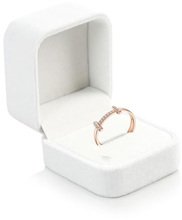 Weiß Samt Ringbox Verlobung, für Verlobung und Hochzeit, elegante Ringschatulle Schmuckbox für Verlobungsring, Ehering oder Ohrstecker, Geschenkbox für Valentinstag, Jahrestag und Schmuck Präsentation