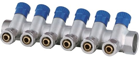 AQUA HEATING Kaltwasserverteiler Wasserverteiler Kaltwasser Trinkwasser Heizung Industrie Wasseranschluss-Verteiler 1 Zoll x 16 mm PEX 6 Kreise