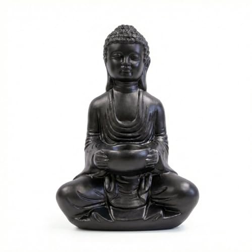 Buddha Figur 30cm Teelichthalter Stein Budda 4kg Deko Statue Asiatische Feng shui Bad Deko Buddah Yoga Figuren mit Kerzenhalter Wellness Meditation