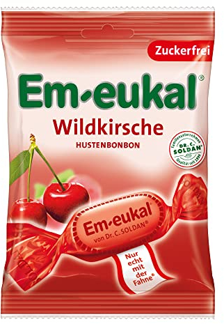 Em-eukal Wildkirsche Hustenbonbon zuckerfrei 75g – Fruchtige Wildkirschen mit kühlendem Menthol – Natürliche und hochwertige Zutaten vereint (1 x 75g)