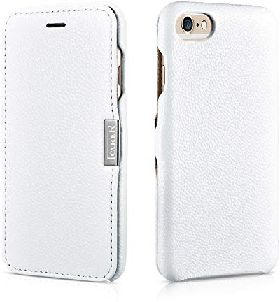 ICARER Hülle für Apple iPhone 6S & iPhone 6 (4.7), Weiß | Handyhülle mit echtem Leder, Schutzhülle, dünne Handy-Tasche, slim Cover, Klapphülle, Etui seitlich aufklappbar, 4,7 Zoll