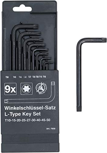 BGS Diy 7959 | Winkelschlüssel-Satz | T-Profil (für Torx) | T10-T50 | 9-tlg | Chrom-Vanadium-Stahl | Oberfläche brüniert | in Kunststoffkassette