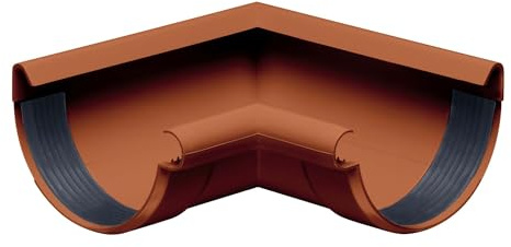 INEFA Coude de gouttière 90 degrés, demi-rond 100mm Marron PVC | Angle intérieur en plastique avec bourrelet intérieur, pièce de raccordement accessoire de gouttière, montage facile