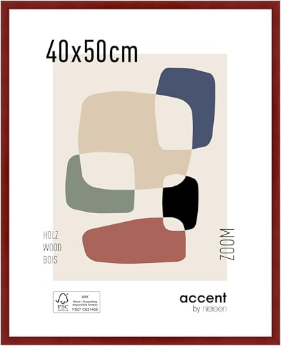 accent by nielsen Holz Bilderrahmen Zoom, 40 x 50 cm, Rot | Holz Posterrahmen im Hoch- & Querformat zum Aufhängen Rot matt Echtglas