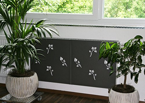 Szagato Heizkörperverkleidung 60x60cm Design Leaves Silber | Heizungsverkleidung Made in Germany Heizkörperabdeckung Verkleidung Heizkörper Abdeckung Heizungsabdeckung